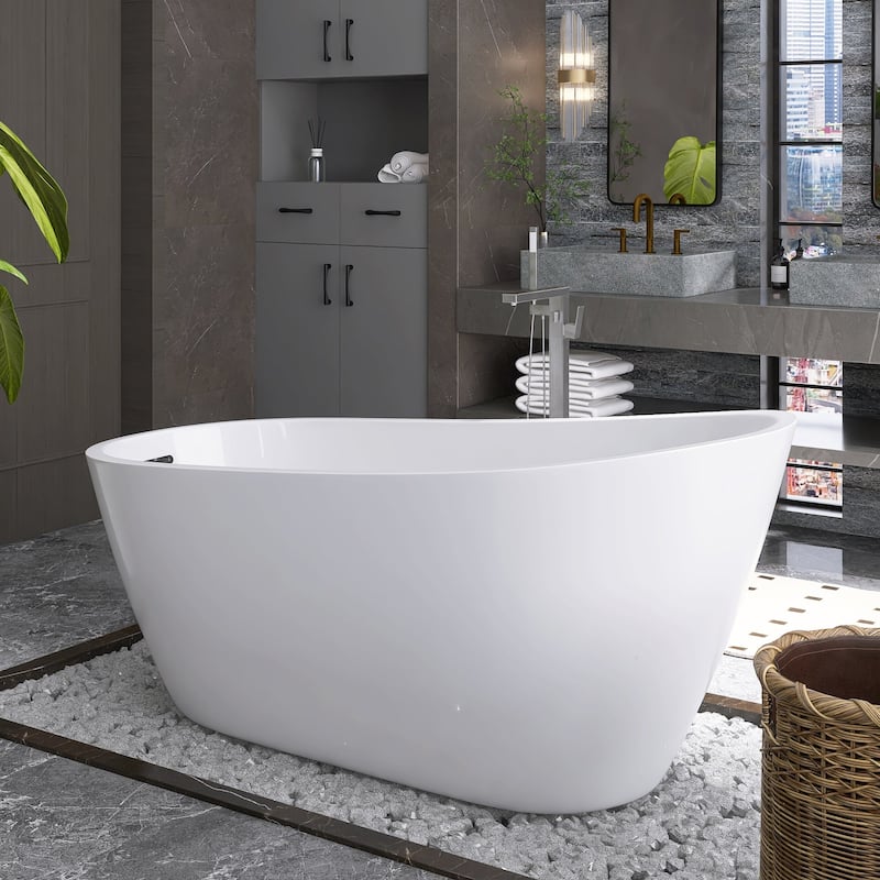 67 in. x 31 in. Acrylic Freestanding Soaking Bathtub in Gloss White