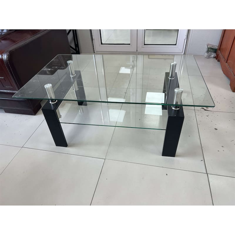 Tempered Clear Glass Coffee Table, 2-Layers Coffee Table - Transparent