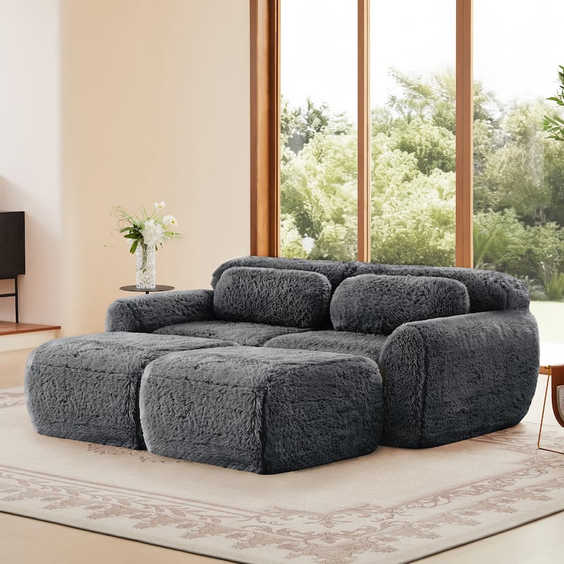 Roomfitters 80" Soft Plush Boneless Sofa with Chaise, No Assembly 32D Sponge Couch