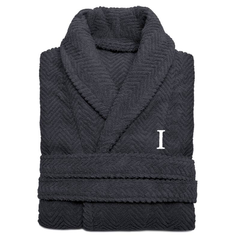 Authentic Hotel and Spa Turkish Cotton Charcoal Monogrammed Unisex Bath Robe - S/M - I