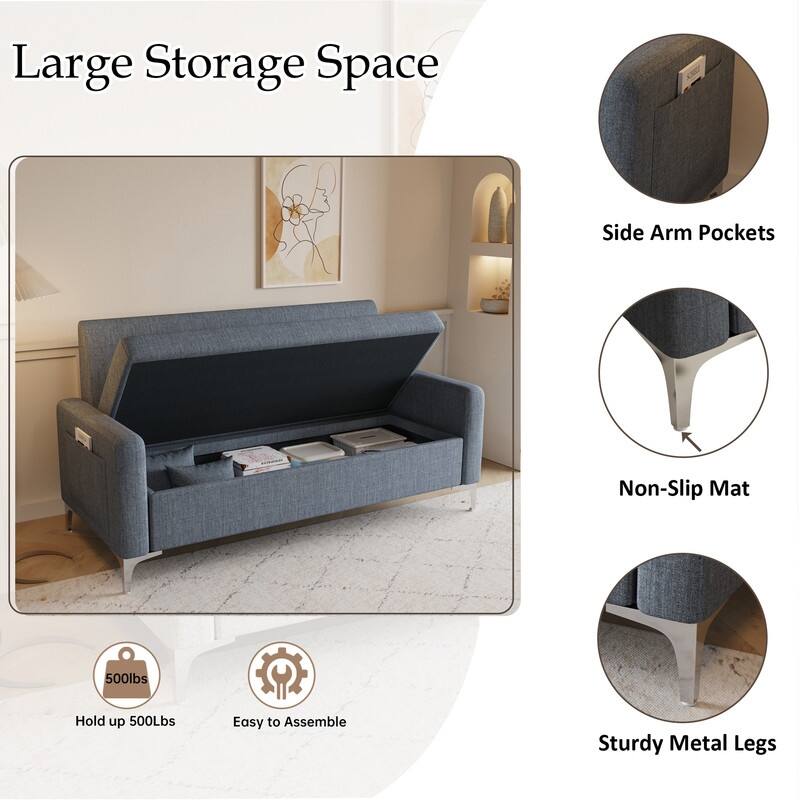 57.1" Two-Seater Sofa With Storage Function