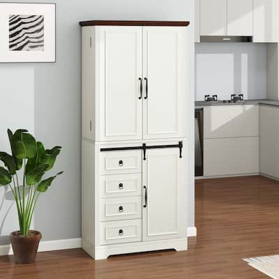 Moasis Farmhouse Kitchen Pantry Storage Cabinet with Barn Doors And 4 Drawers