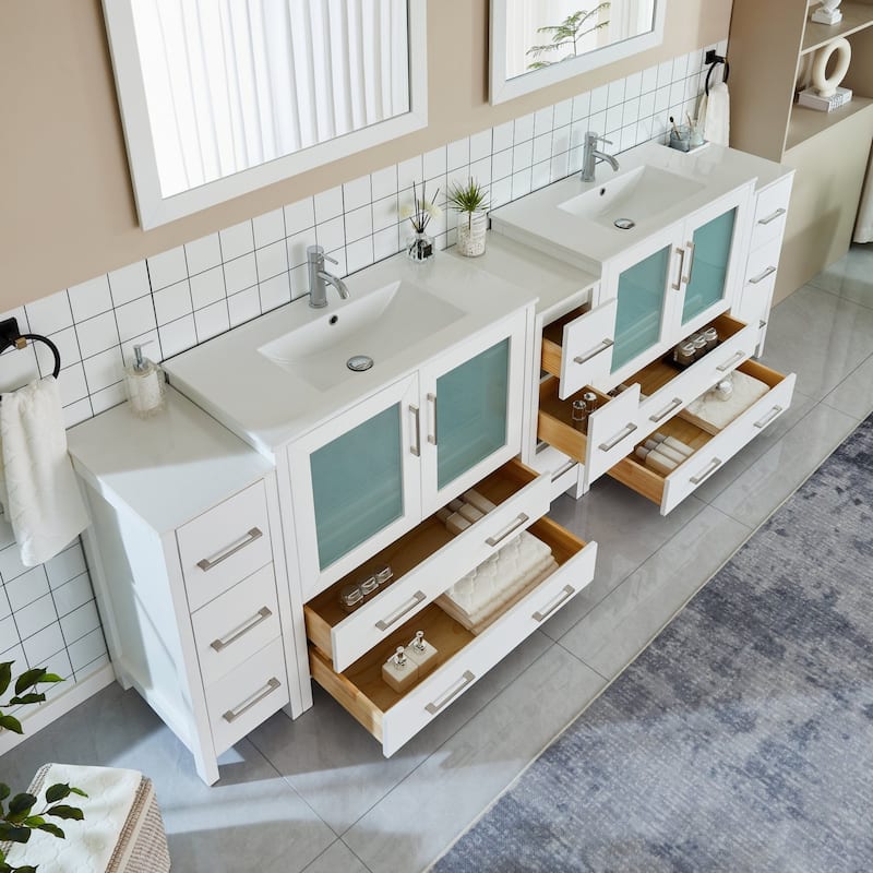 Vanity Art 108" Double Sink Bathroom Vanity Set 13 Dove-Tailed Drawers 3 Cabinets 2 Shelves Soft-Closing Doors with Free Mirror