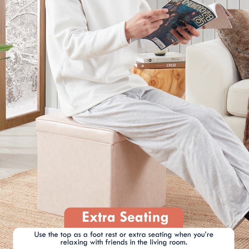 Foldable Tufted Square Storage Ottoman with Table Top Lid