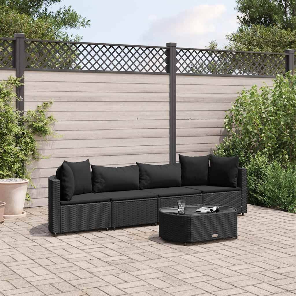 vidaXL Patio Sofa Set Set of 4 Black PE rattan Medium Modular - 8.2 x 12.1 x 4.6