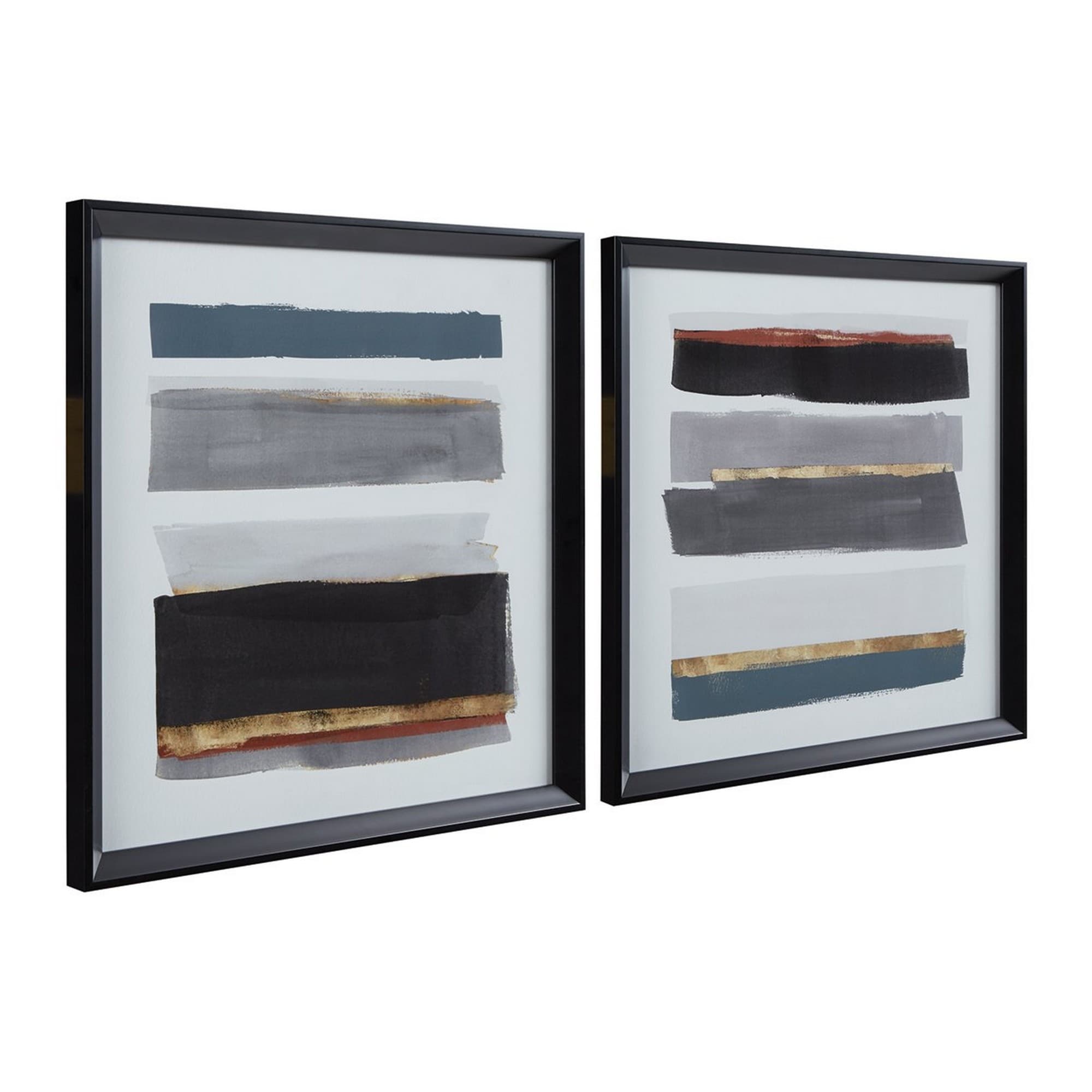 Wooden Frame Wall Art With Abstract Design Set Of 2 Black And Gray Overstock 31964915