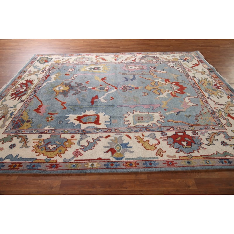 Transitional Blue Oushak Area Rug Handmade Oriental Wool Carpet - 8'1"x 9'10"