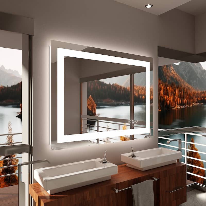 QuivaraView LED lights Frameless Wall Mounted Bathroom Vanity Mirror - 48" x 36"
