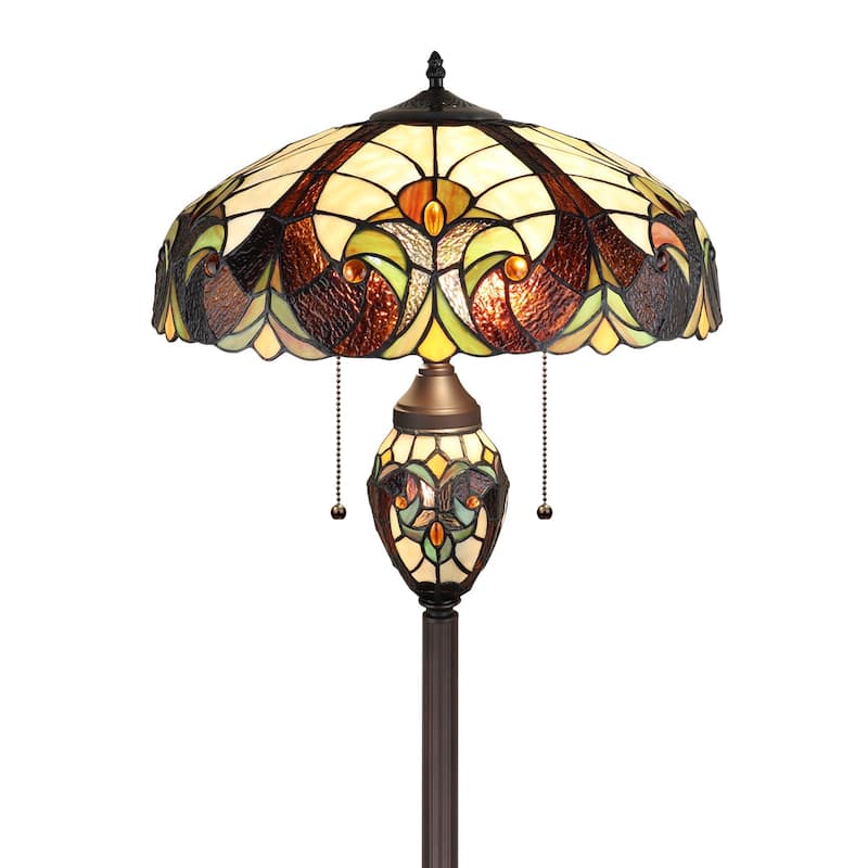 Victorian Tiffany-Style 3-Light Antique Dark Bronze Double Lit Floor Lamp 18" Shade - 18