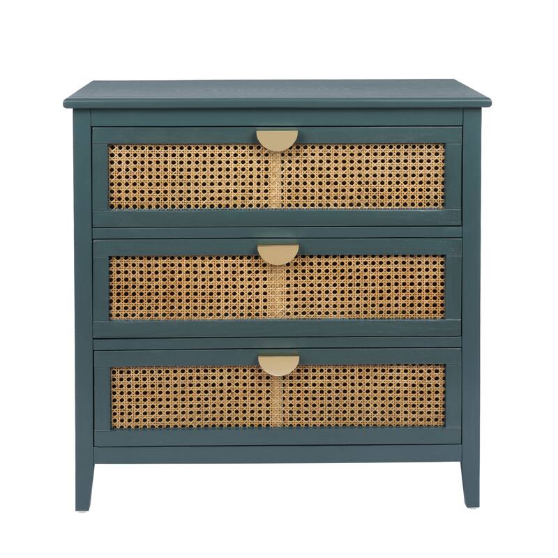 3-Drawer Bachelors Chest Cabinet with Hollow-Carved, Natural Rattan, American Furniture, Suitable for Bedroom, Living room