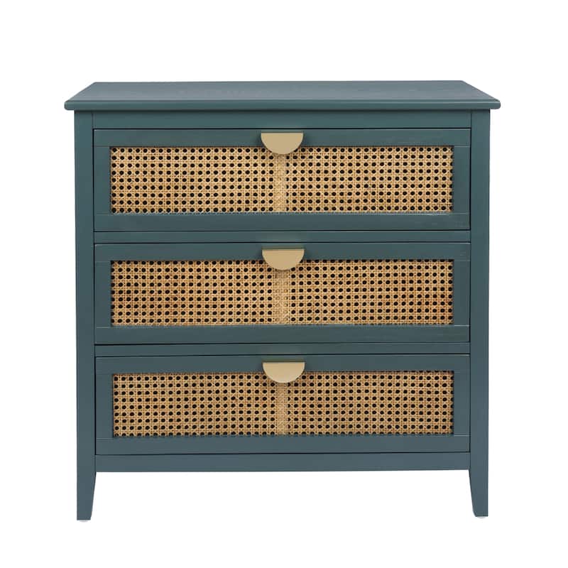 Roomfitters 3 Drawer Cabinet, Rattan Storage Dresser Chest for Bedroom, Living Room