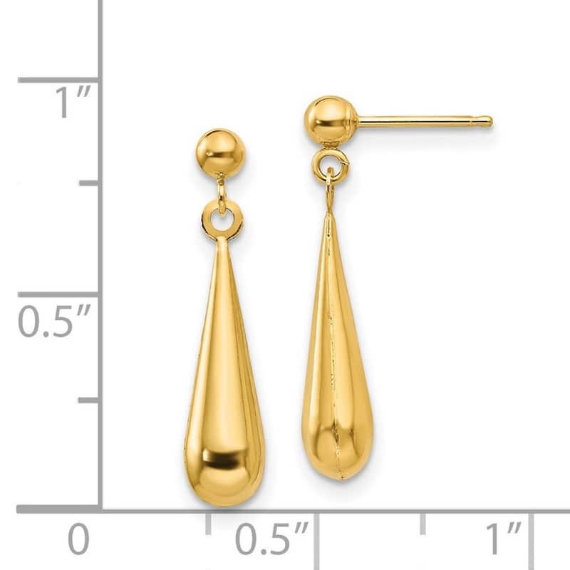 Curata 14k Yellow Gold Polished Puff Tear Drop Dangle Earrings (4mm x 22mm)