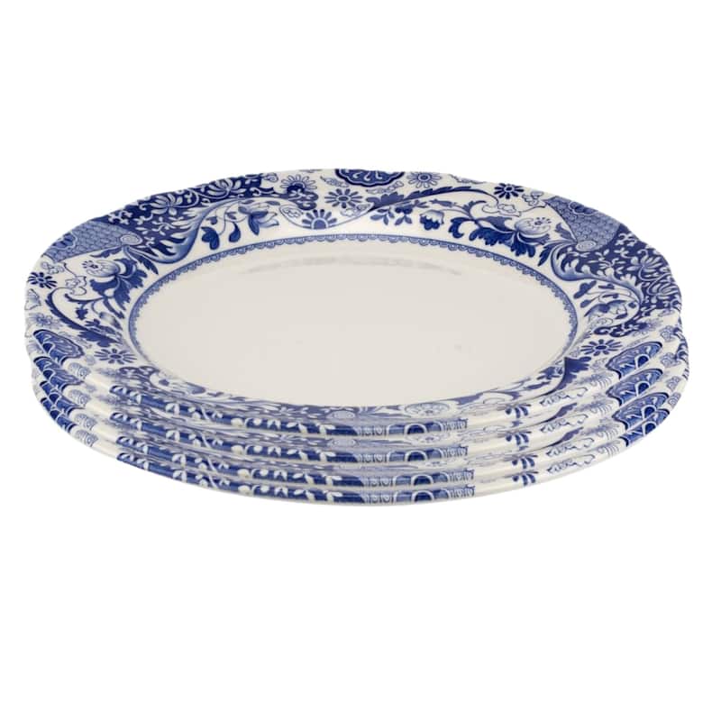 Spode Set of 4 Blue Italian Brocato Rimmed Plates - 10.5 inch - Dinner Plates