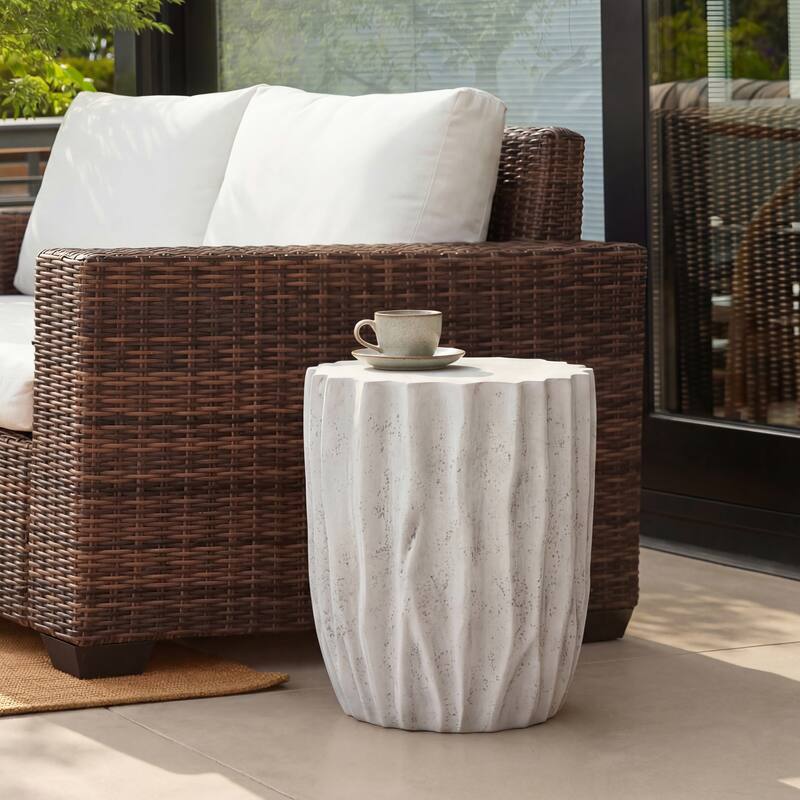 Christopher Knight Home - Ames 18.11"H Outdoor Modern Drum Shape MGO Side Table with Ribbed Surface Textured, Fully Assembled