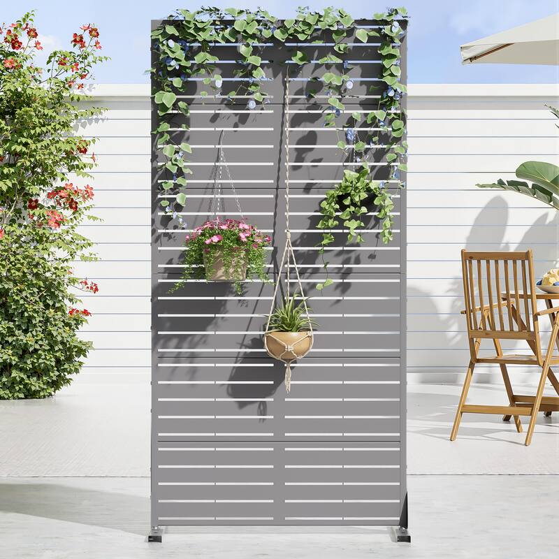 72in Dovelina Outdoor Freestanding Metal Privacy Screen Decorative Garden Fence - 72"x35" - Grey