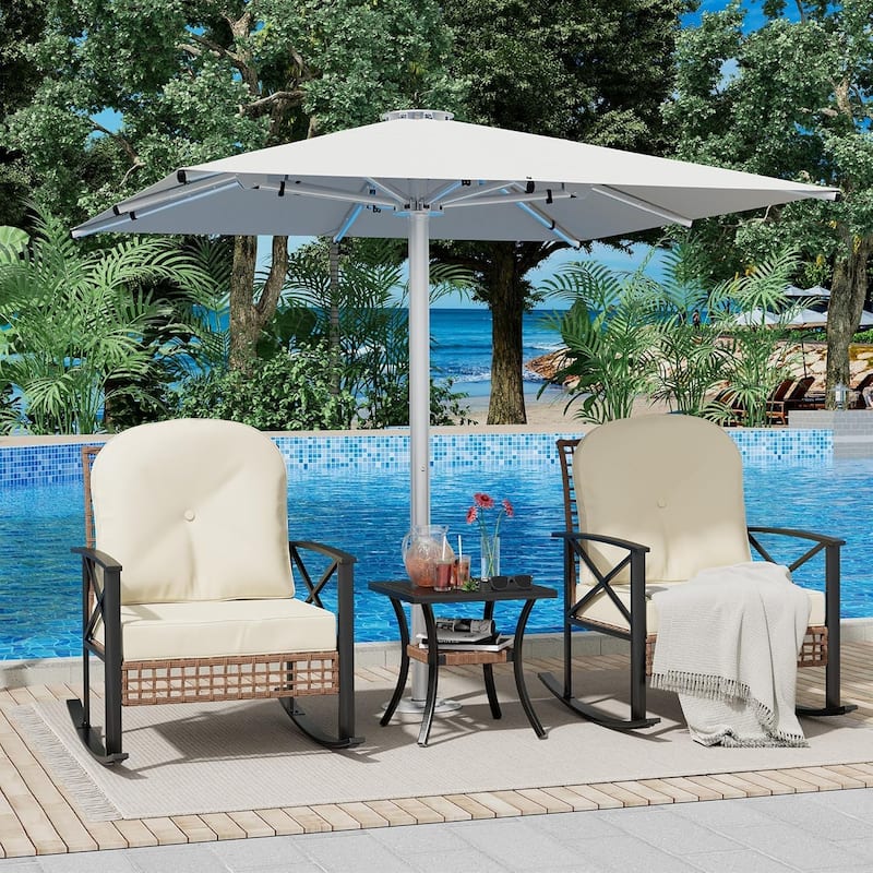 3 Piece Patio Bistro Set w/ Coffee Table,Outdoor Rocking Chairs Set of 2