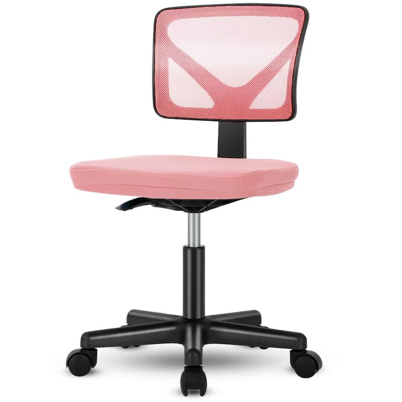 Child Armless Mesh Office Chair, Office Computer Desk Chair, Rolling Work Swivel Chairs for Home, Study, Student, Adults - Pink