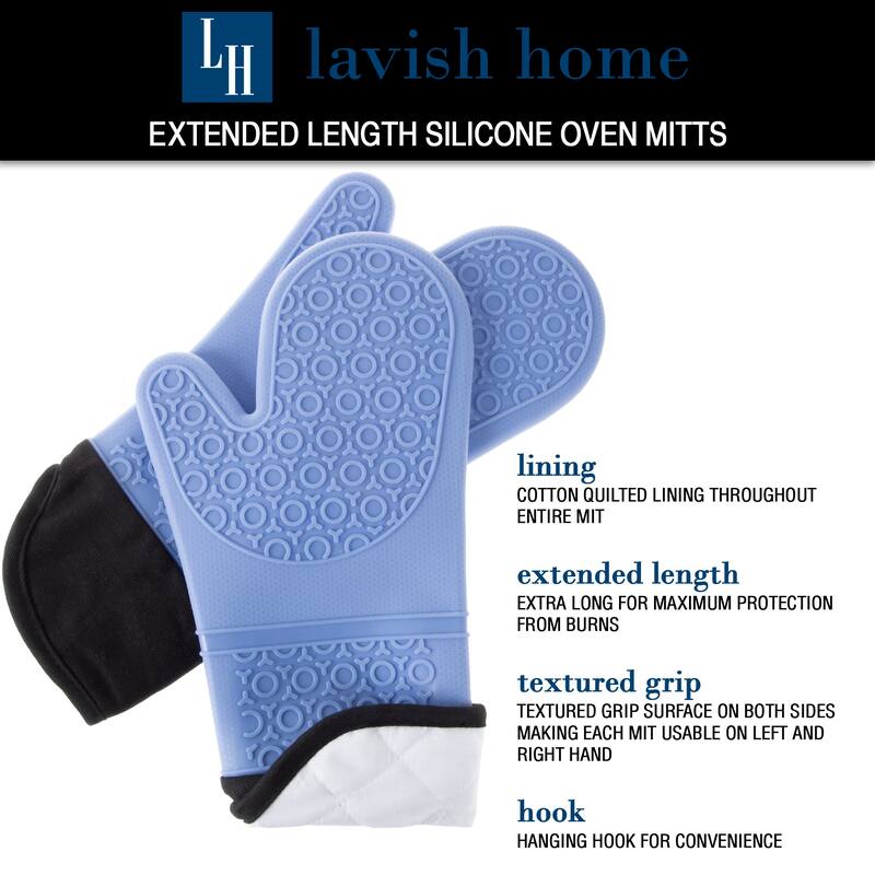 Silicone Oven Mitts – Extra Long Quality Heat Resistant with Quilted Lining and 2-sided Textured Grip by Windsor Home