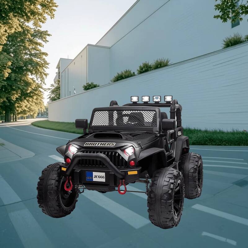 Dual Seater 24V Kids Electric Ride On Car with Parental Remote Control, 3 Speeds, MP3, USB, Music Player and Bright LED Lights - Black