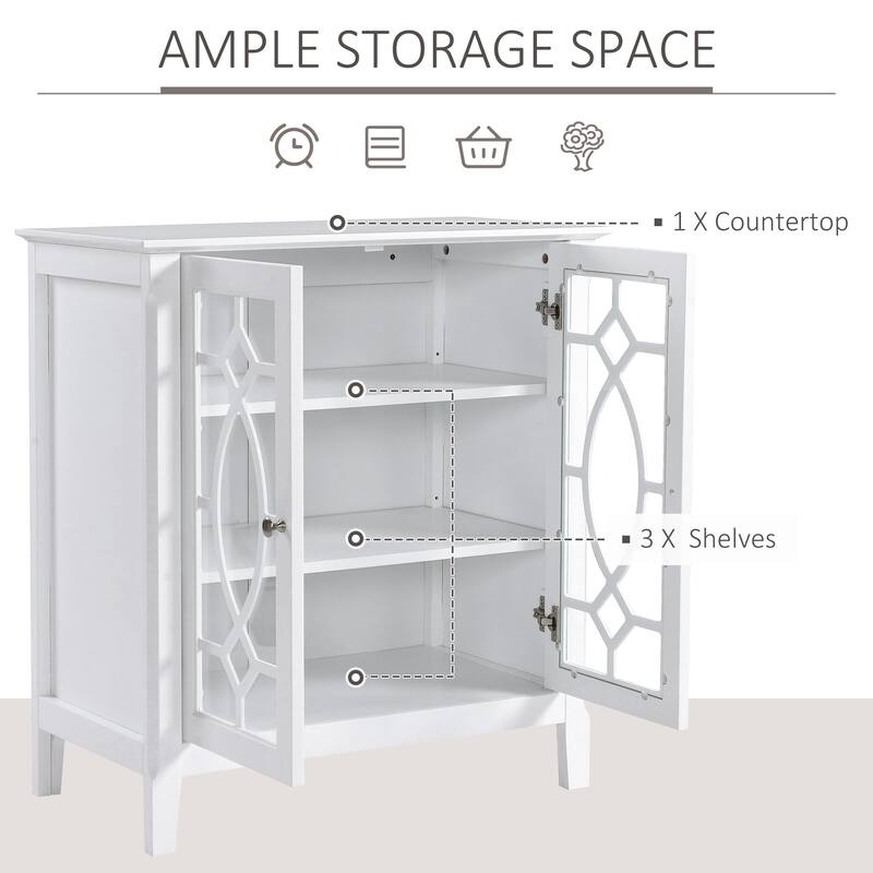 Sideboard Buffet Cabinet with Adjustable Shelves, Storage Cabinet, Double Glass Door Accent Cabinet for Kitchen, White