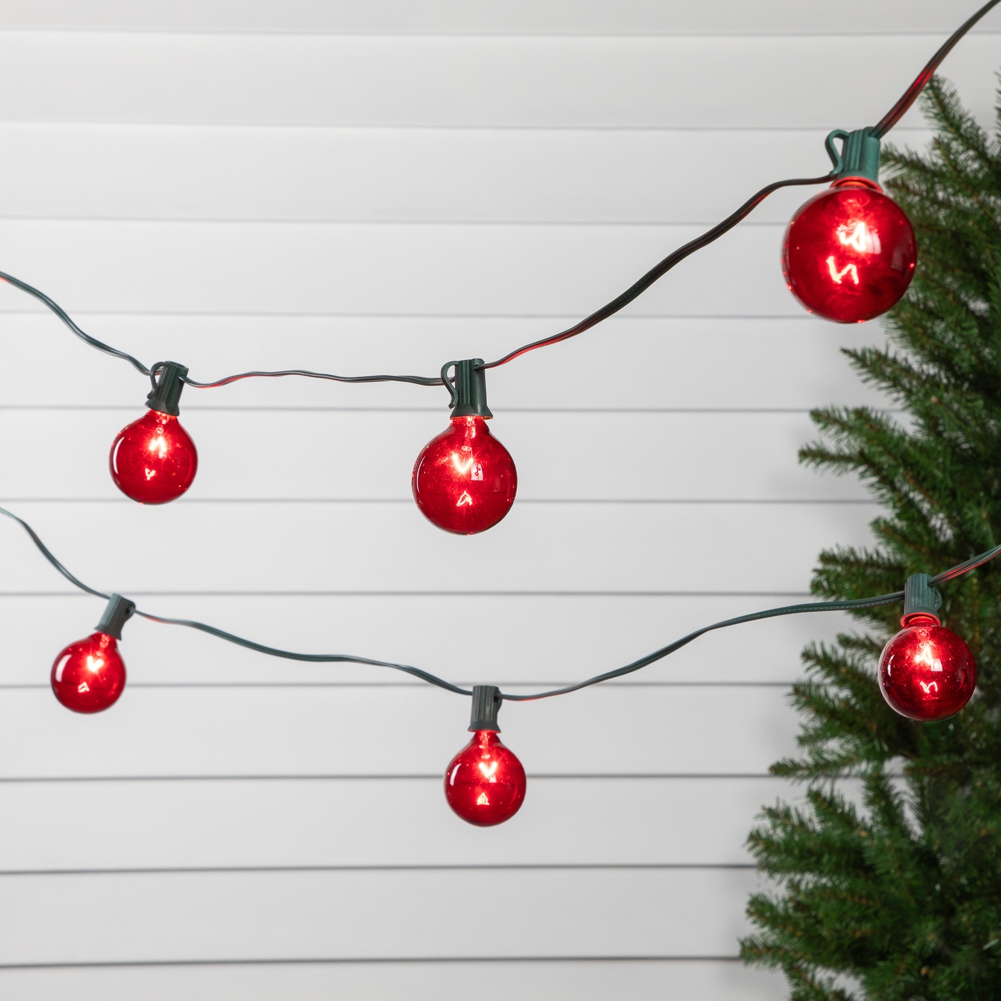 G50 Globe Indoor Outdoor Patio Light Set - Red - 9' Green Wire - 10ct