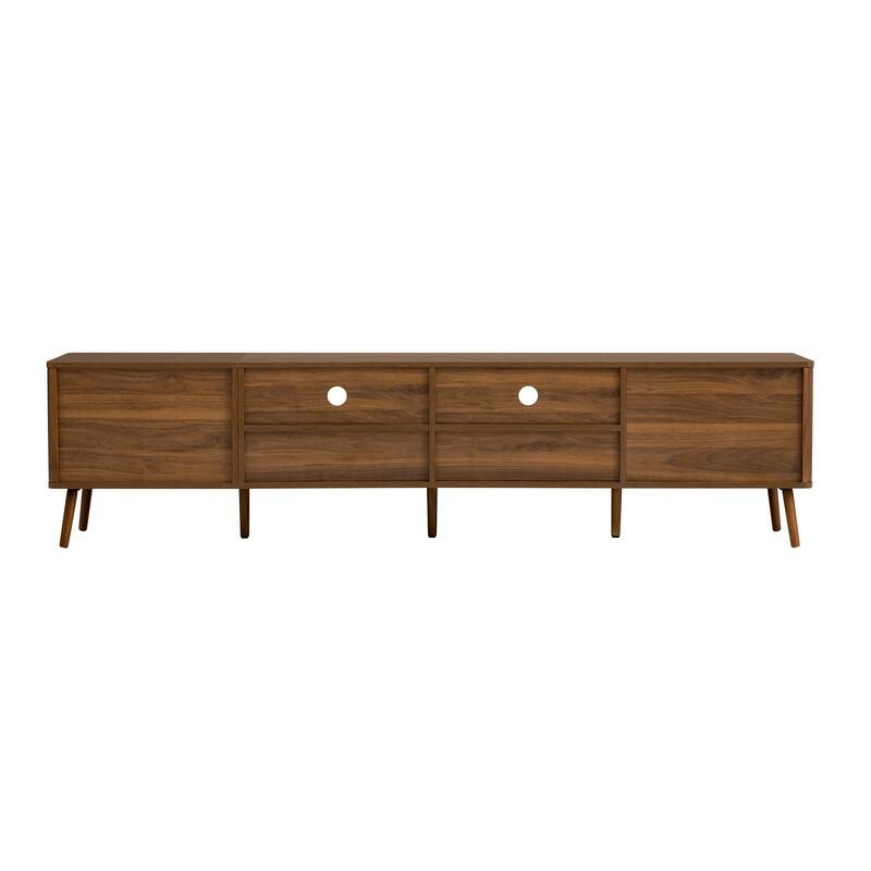 Modern Fluted 78" TV Stand for TVs up to 85", Entertainment Center TV Media Console Table with Doors and Open Shelf