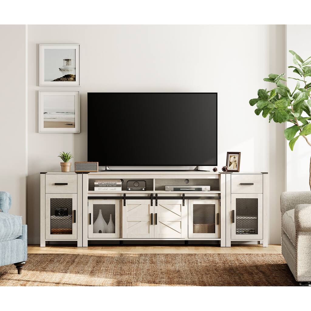 WAMPAT TV Stand set for ups to 100 inch TV,Door Storage Cabinets - 1 Pack