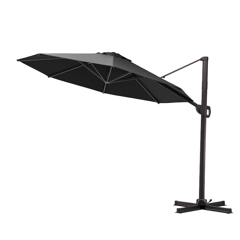 10ft Round Patio Offset Cantilever Umbrella Outdoor Hanging Umbrella with Cross Base