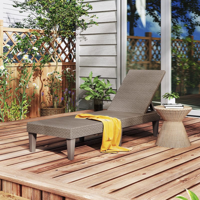 PP Chaise Lounge Adjustable, All-Weather, Rattan Style for Outdoors - 59"x 22.5" x 34.5" (L x W x H)