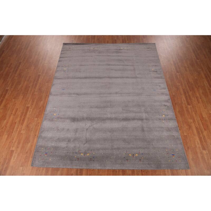 Gray Gabbeh Oriental Hand-Knotted Tribal Wool Carpet - 9'2" x 11'9"