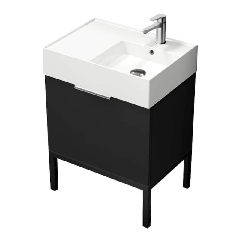 Nameeks Derin-2417-S-R Derin 24" Free Standing Single Basin Vanity Set - Matte Black / Chrome - Anthracite Finish