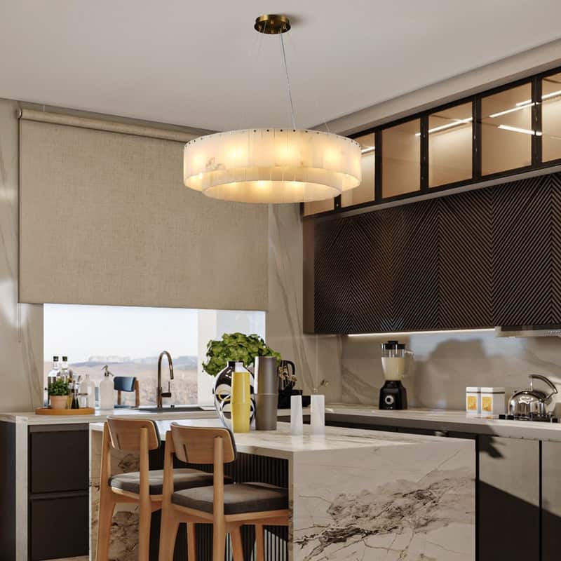 KAYLA 54in 14-Light White Alabaster Adjustable Chandelier