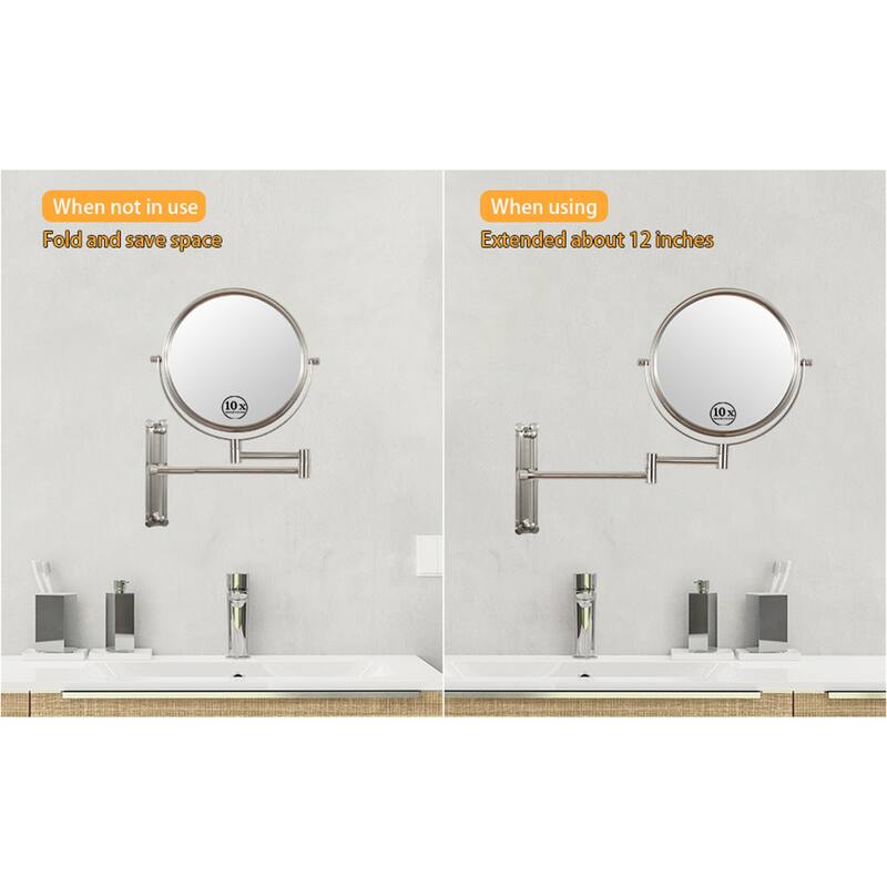 10x Magnifying Wall Mounted Mirror Finish Satin Nickel Finish