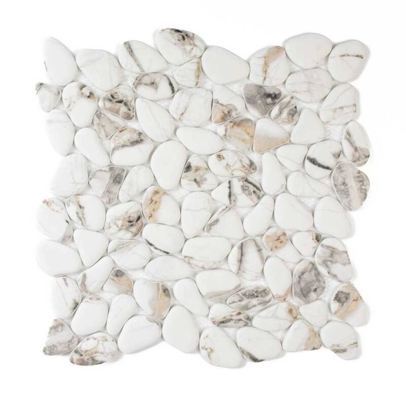 Huron Rock 12x12 Matte Glass Pebble Mosaic Tile - Floor, Wall, Backsplash