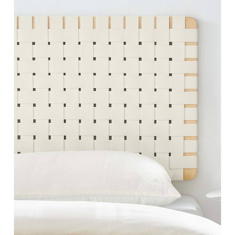 Ditmas Solid Wooden Off-White Leather Basket Weaved Floating Twin Size Headboard