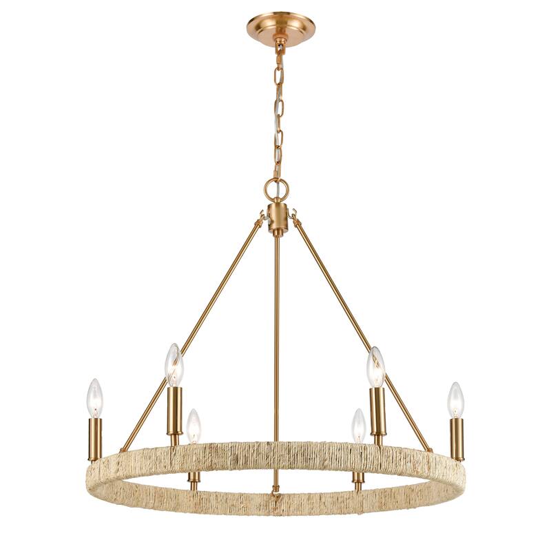 Abaca 24-inch Wide 5-Light Chandelier in Satin Brass - Brass - 27-inch
