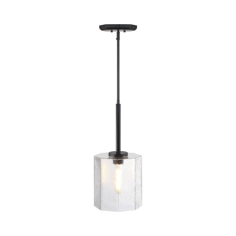 Haven 60 Watt 1-Light Matte Black Geometric Pendant Light with Clear Rippled Glass Shade - 22
