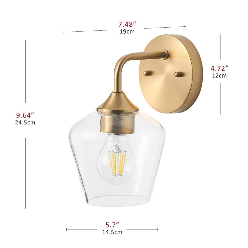 Modern Brass Finish Wall Sconce Fixture with Dome Clear Glass Shade