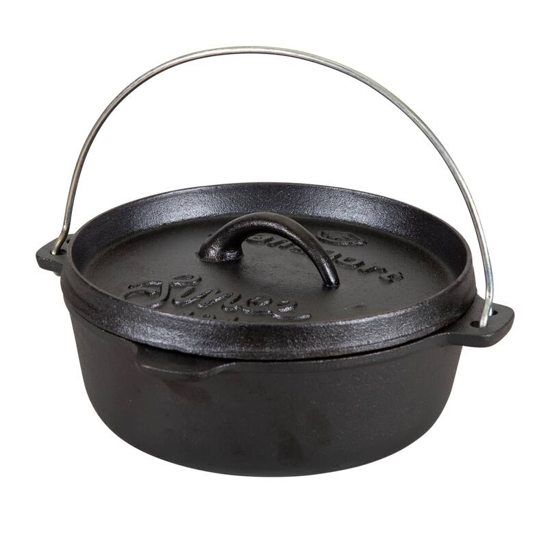 Stansport 2 QT Pre-Seasoned Cast Iron Dutch Oven Flat Bottom - 8" L x 8" W x 3" H - 8" L x 8" W x 3" H - Dark Grey