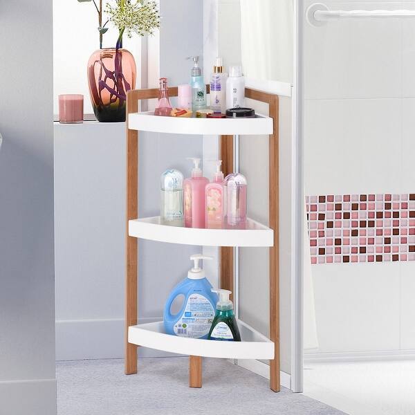 Shop Gymax 3 Tier Corner Shelf Tower Storage Wood Rack Stand