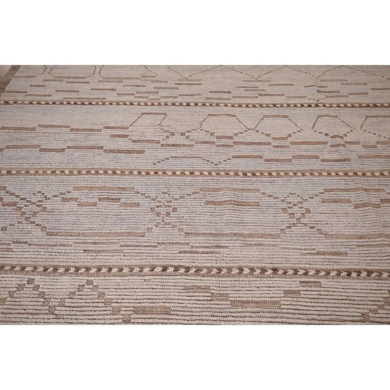 All-Over Striped Moroccan Modern Area Rug Handmade Wool Carpet - 8'0"x 12'1"