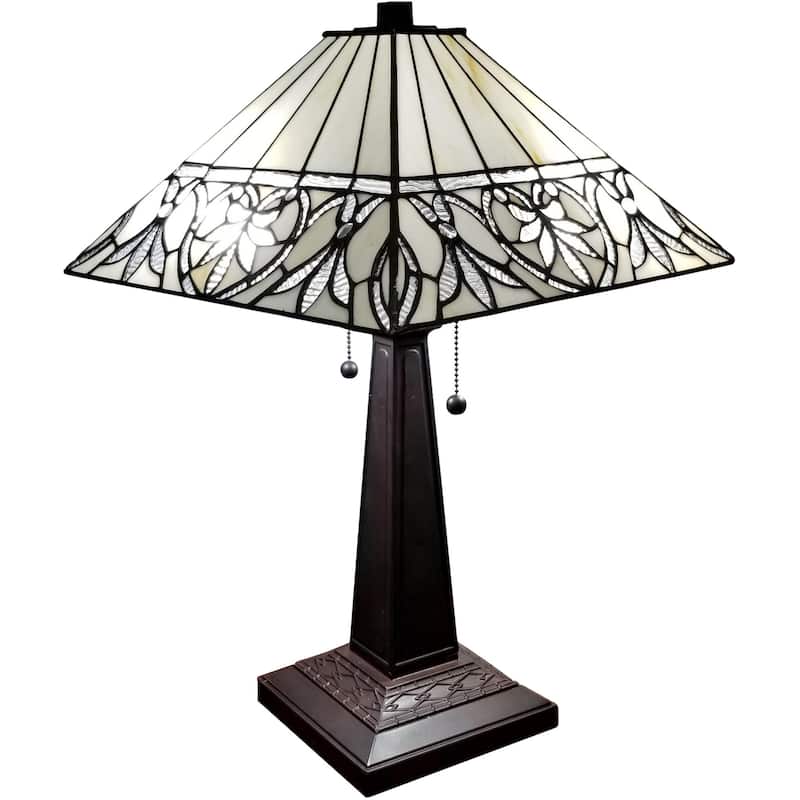 Tiffany Style Table Lamp Mission 22" Tall Stained Glass White Flower Night Stand Bedroom Handmade Amora Lighting