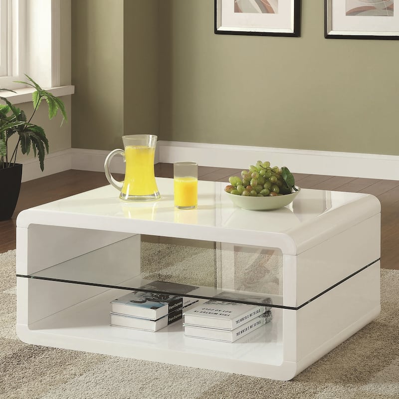 Modern Cube Design Living Room Accent Table Collection with Glass Shelf