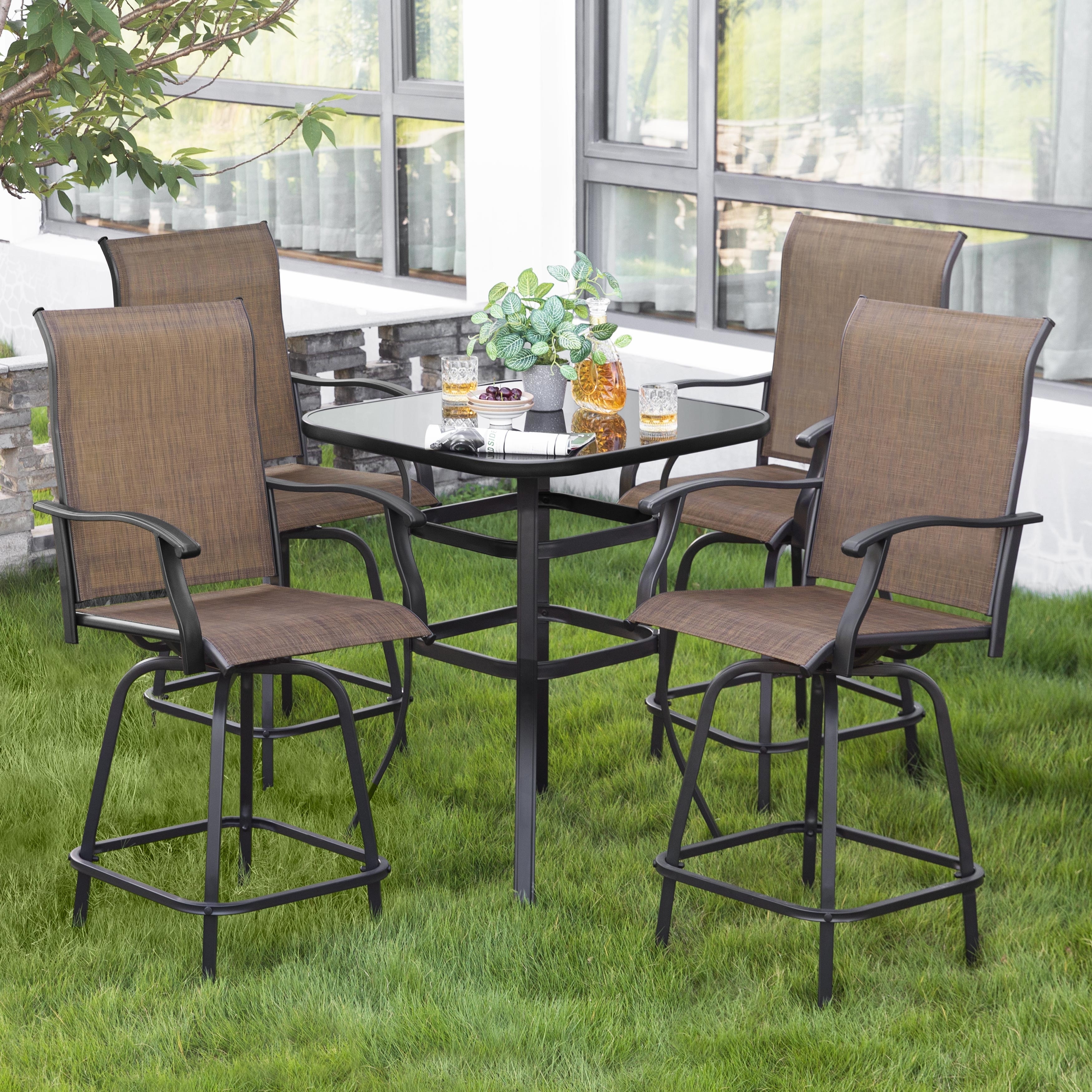 Nuu Garden Outdoor 5-Piece Textilene Bar Set, Swivel Bar Stools and Bar Table