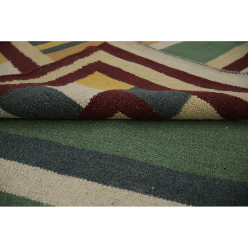 Hand Woven Oriental 100% Wool Carpet Southwestern Tribal Green Kilim Area Rug - 13' 0'' X 9' 9''