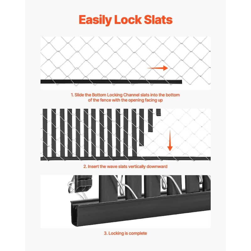 Black HDPE Double Wall Fence Privacy Slats, 68.5 inch for 10 ft. Chain Link Fence - 68.5” L x 1.09" W x 0.3" H