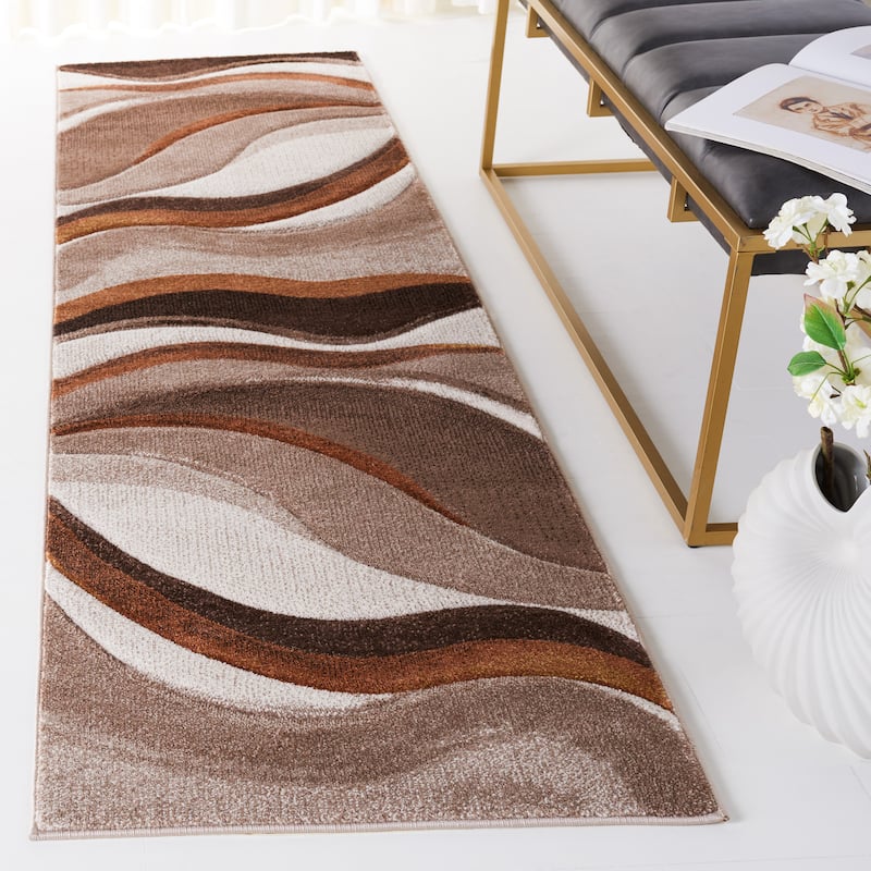 SAFAVIEH Hollywood Deep Mid-Century Modern Abstract Rug - 2'3" x 8' Runner - Beige/Brown