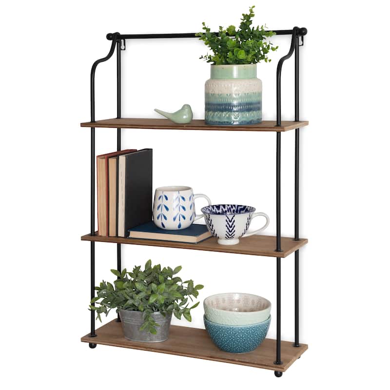 Kate and Laurel Walters Wood and Metal 3-tier Floating Shelf