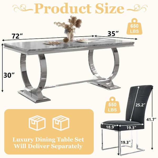 dimension image slide 6 of 11, 65 inch Faux Marble Dining Table Set with Boucle Dining Chairs