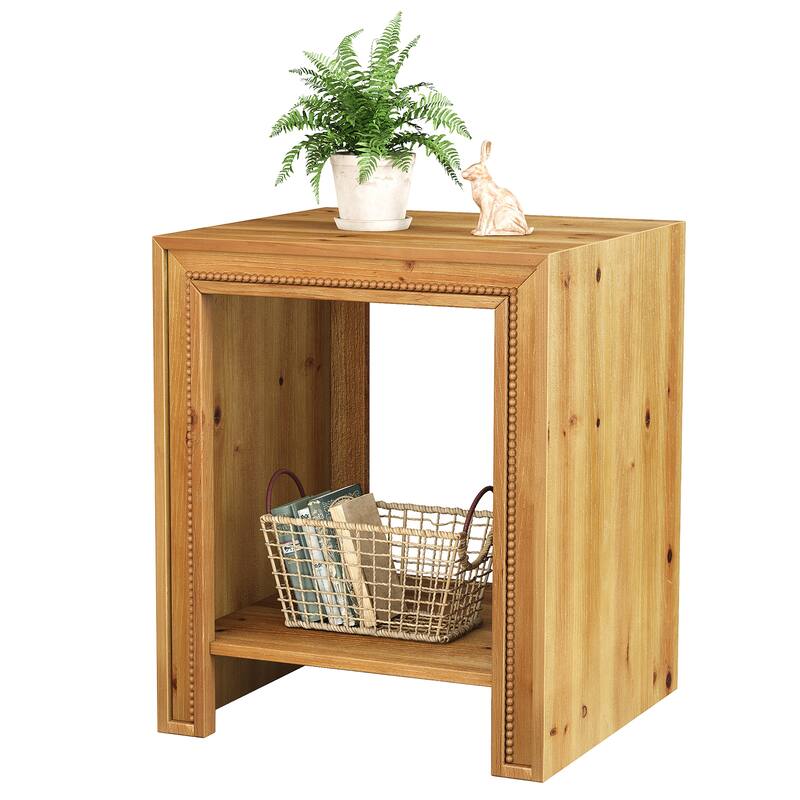 Solid Wood End Table, 2-Tier Farmhouse Rustic Side Table